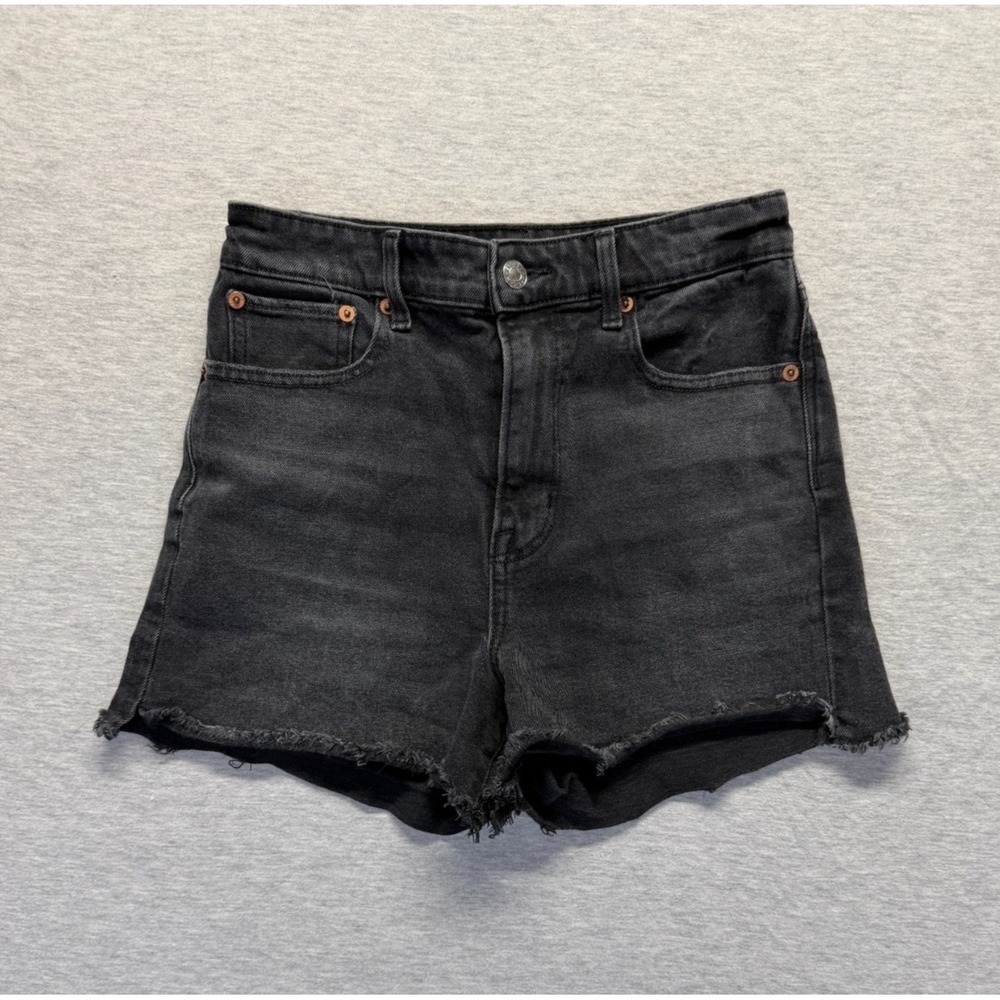 American Eagle Outfitters Stretch Boyfriend Shorts Women 2 Black Denim High Rise